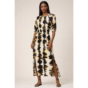 04 Who What Wear Brown & Black Abstract Tie-Dye Midi Dress